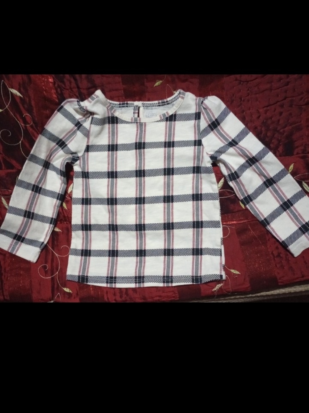wonder nation Girls Long-Sleeve Plaid Top in White, Navy & Pink